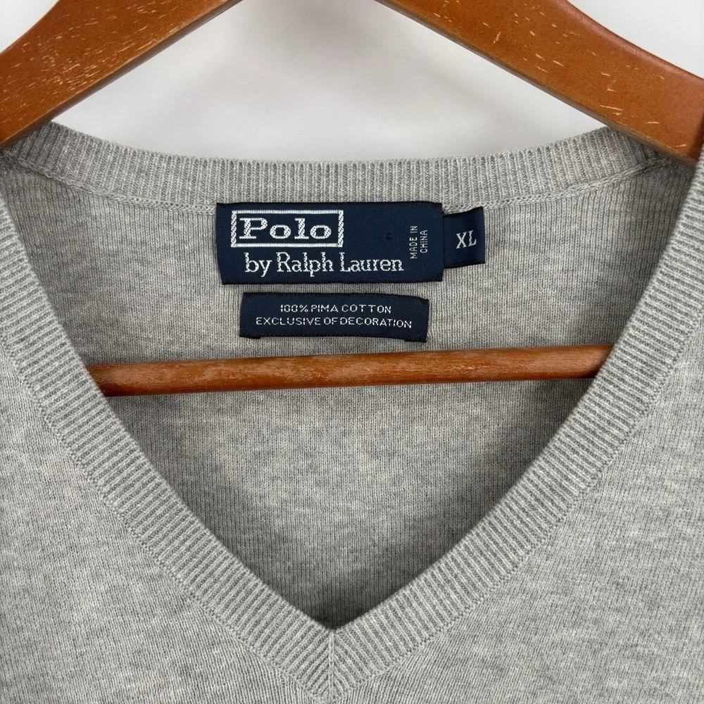 Polo‎ Ralph Lauren Pima Cotton Sweater Vest XL Gray Preppy Classic Lightweight